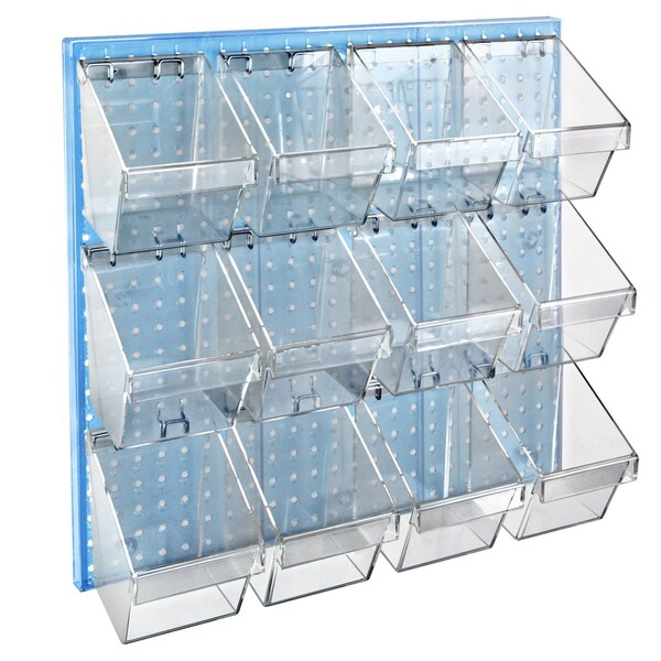12 Small Bucket Peg Wall Accessory Organizer Set 24''W x 24''H Pegboard Panel